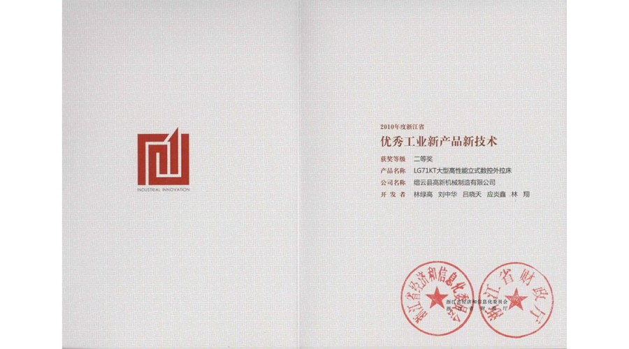 浙江省優(yōu)秀工業(yè)新產(chǎn)品新技術二等獎