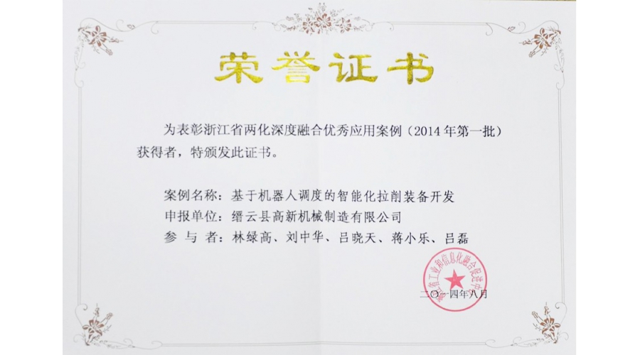 浙江省兩化深度融合優(yōu)秀應(yīng)用案例